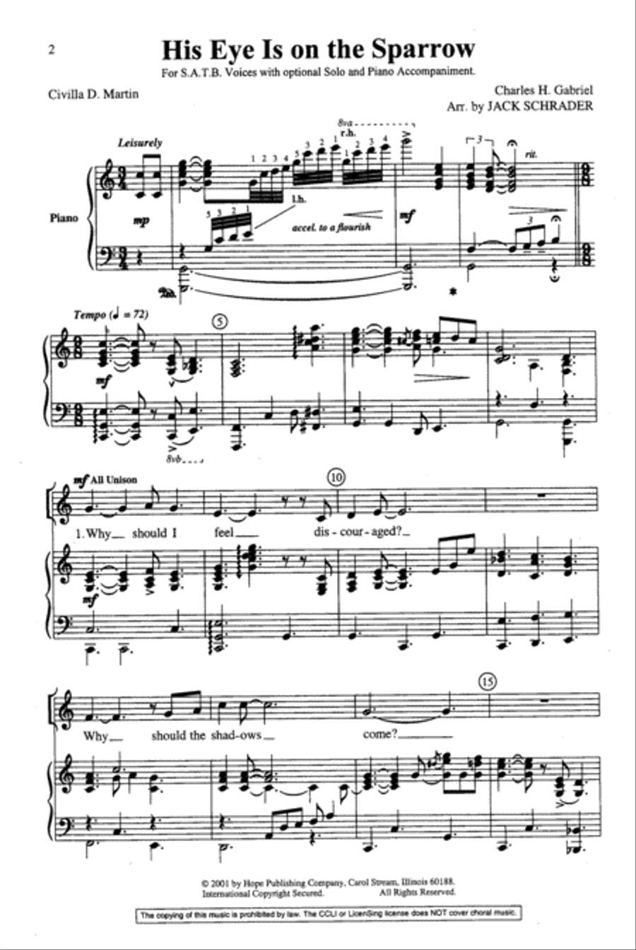 His Eye Is on the Sparrow 4-Part scores gallery preview page 2