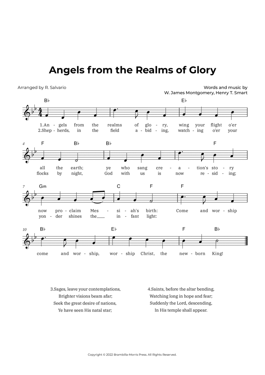 Angels from the Realms of Glory (Key of B-Flat Major) Easy Piano scores gallery preview page 1