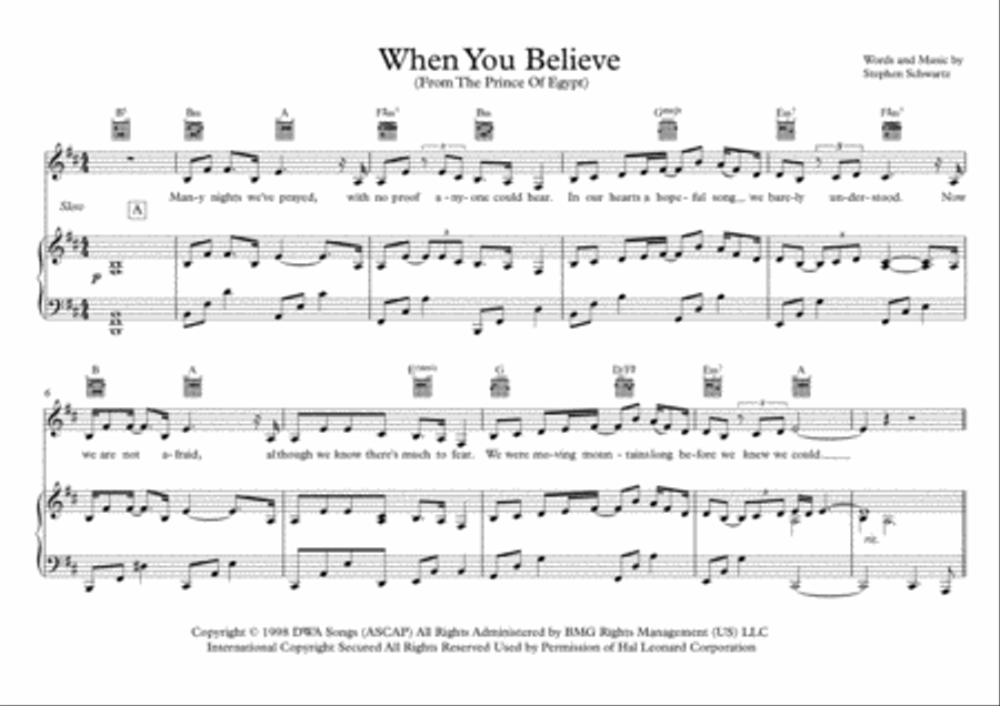 When You Believe (From The Prince Of Egypt) Piano, Vocal, Guitar scores gallery preview page 1