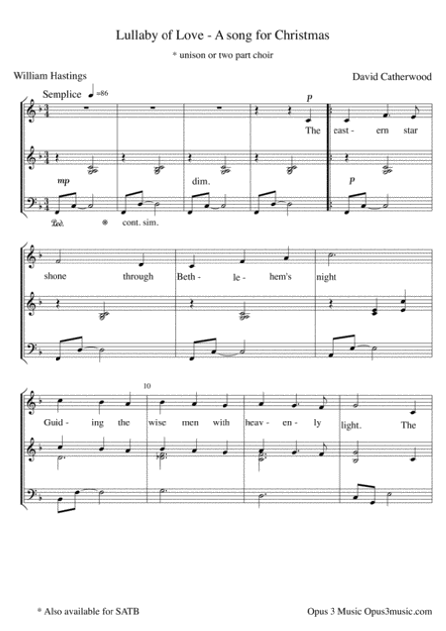 Lullaby of Love - A Christmas Song (for unison or 2 part Choir) SA scores gallery preview page 1