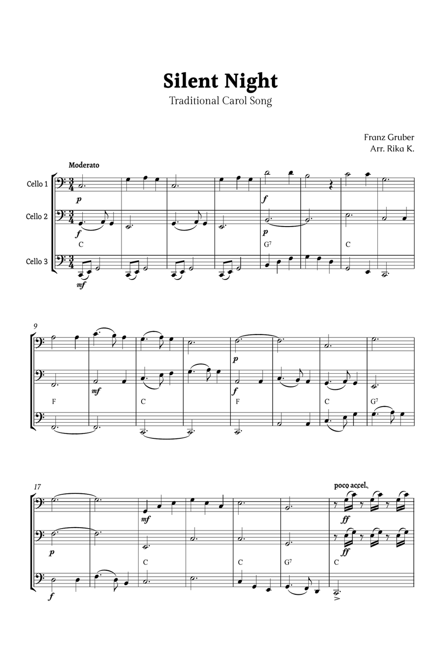 Silent Night for Cello Trio String Trio scores gallery preview page 1