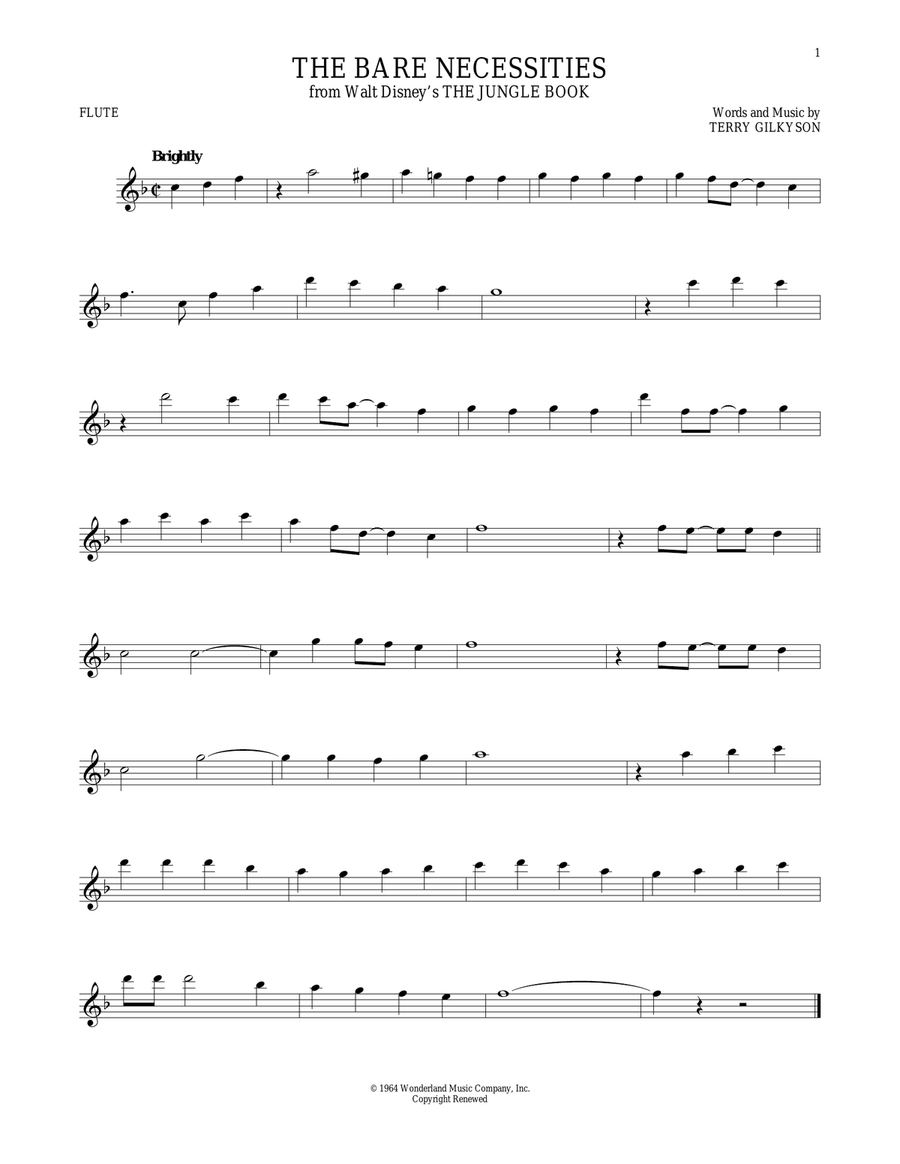 The Bare Necessities Flute Solo scores gallery preview page 1