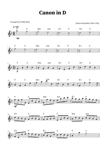 Canon in D - Flute Solo (+CHORDS) image number null
