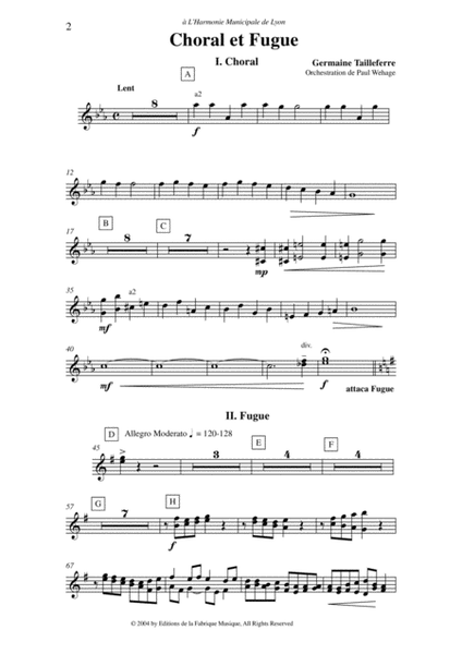 Germaine Tailleferre : Choral et Fugue, arranged for concert band by Paul Wehage - Bb trumpet 2 part