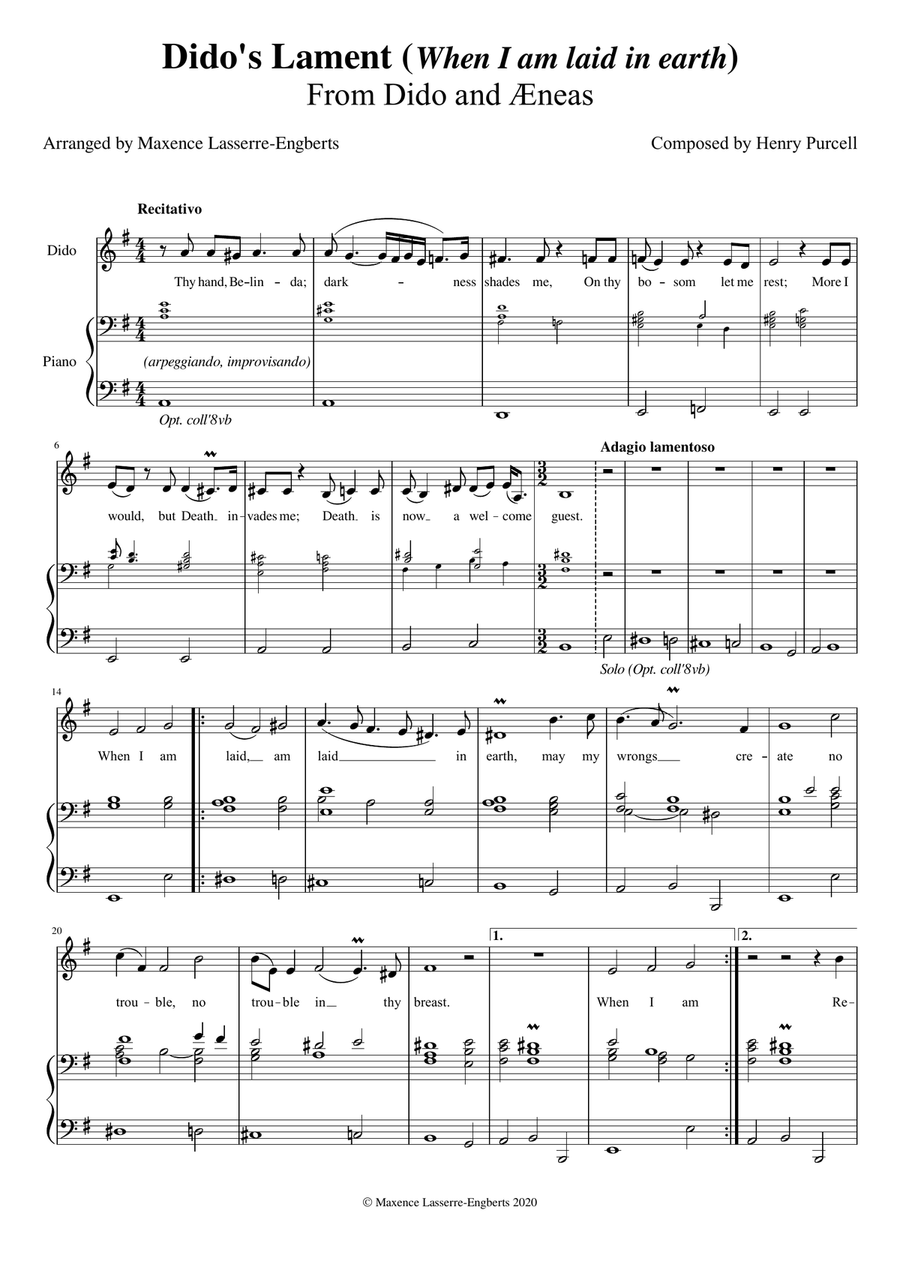 Dido's Lament [Low Voice; key: Em] Alto Voice scores gallery preview page 1