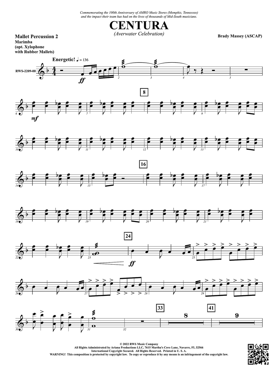 Centura - Averwater Celebration: 2nd Mallet Percussion Percussion scores gallery preview page 1