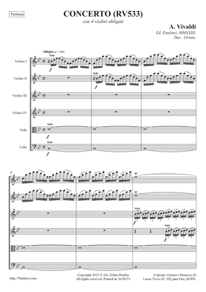 Vivaldi: Concerto con 4 violini obligato RV 553 (bB Major), for 4 violins and string orchestra
