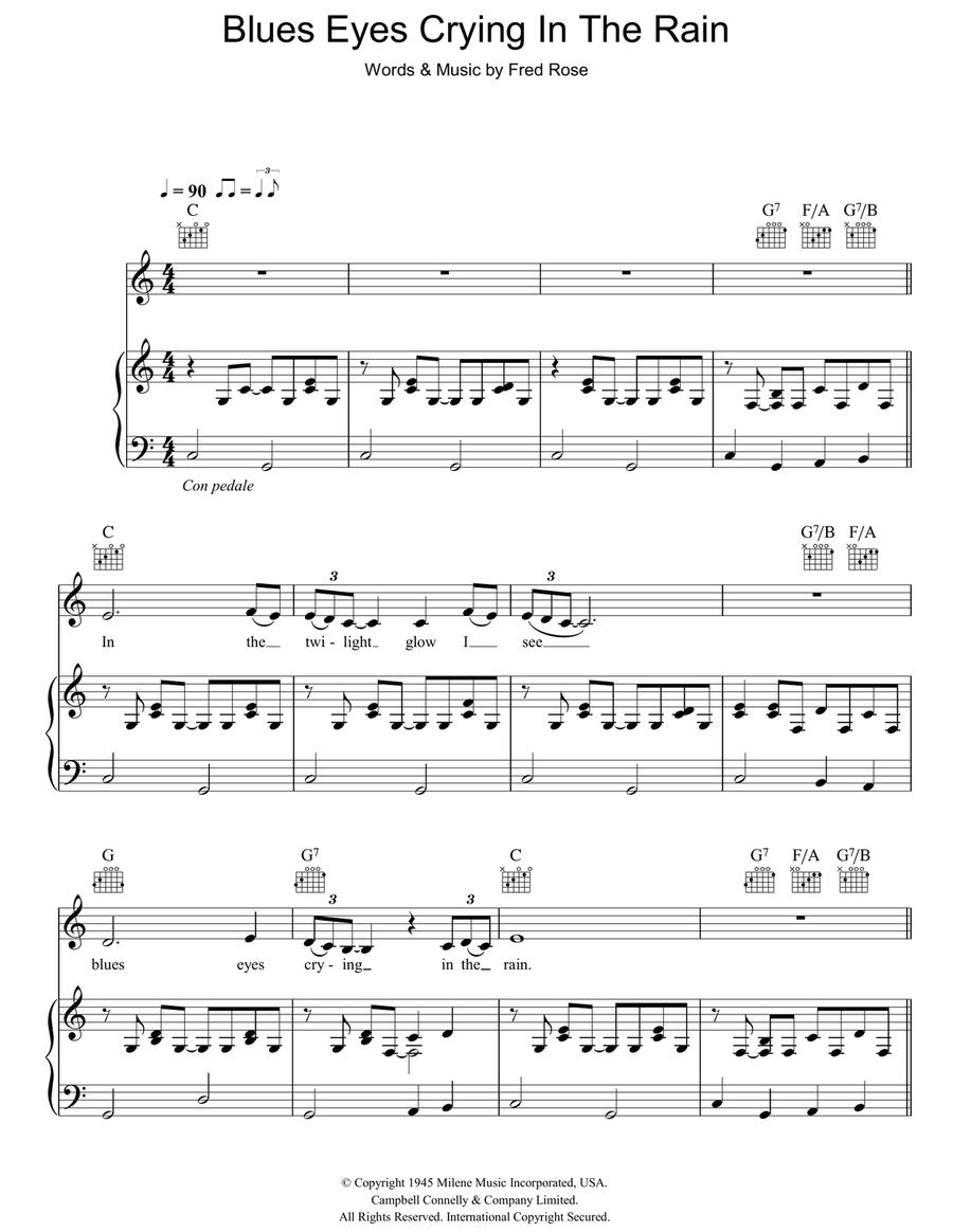 Blue Eyes Crying In The Rain Piano, Vocal, Guitar scores gallery preview page 1