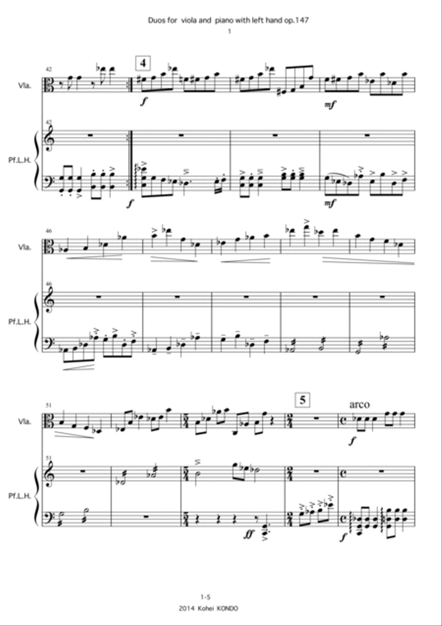 Duos for viola and piano with left hand Op.147 For Viola and Piano with left hand image number null