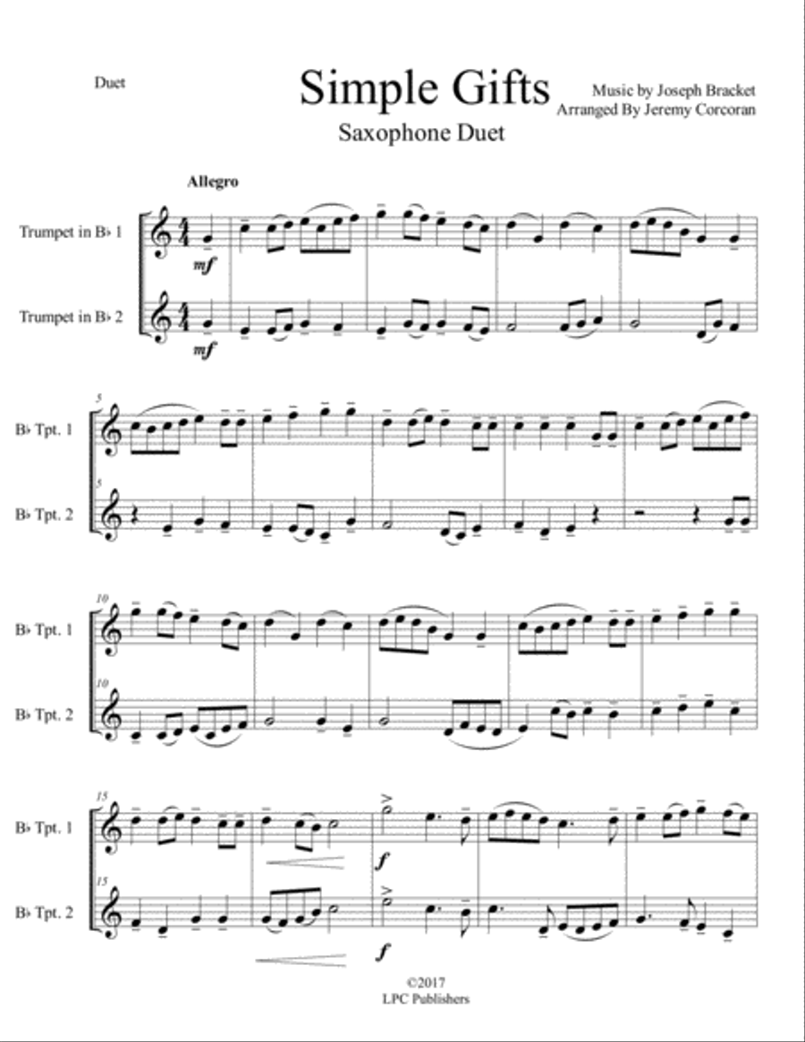Simple Gifts for Two Trumpets Simple Gifts for Two Trumpets Trumpet Duet scores gallery preview page 2