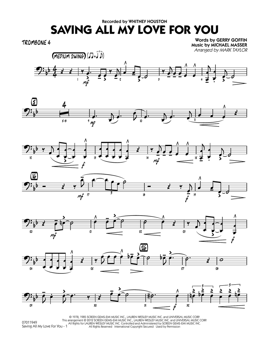 Saving All My Love for You - Trombone 4 Jazz Ensemble scores gallery preview page 1