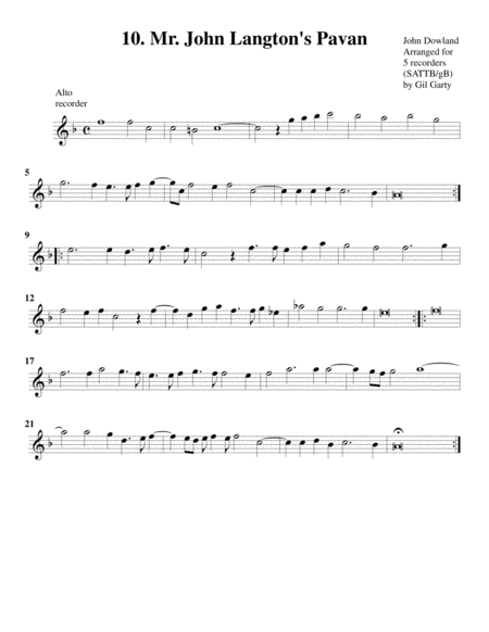 Mr. John Langton's Pavan (10, 1604) (arrangement for 5 recorders)