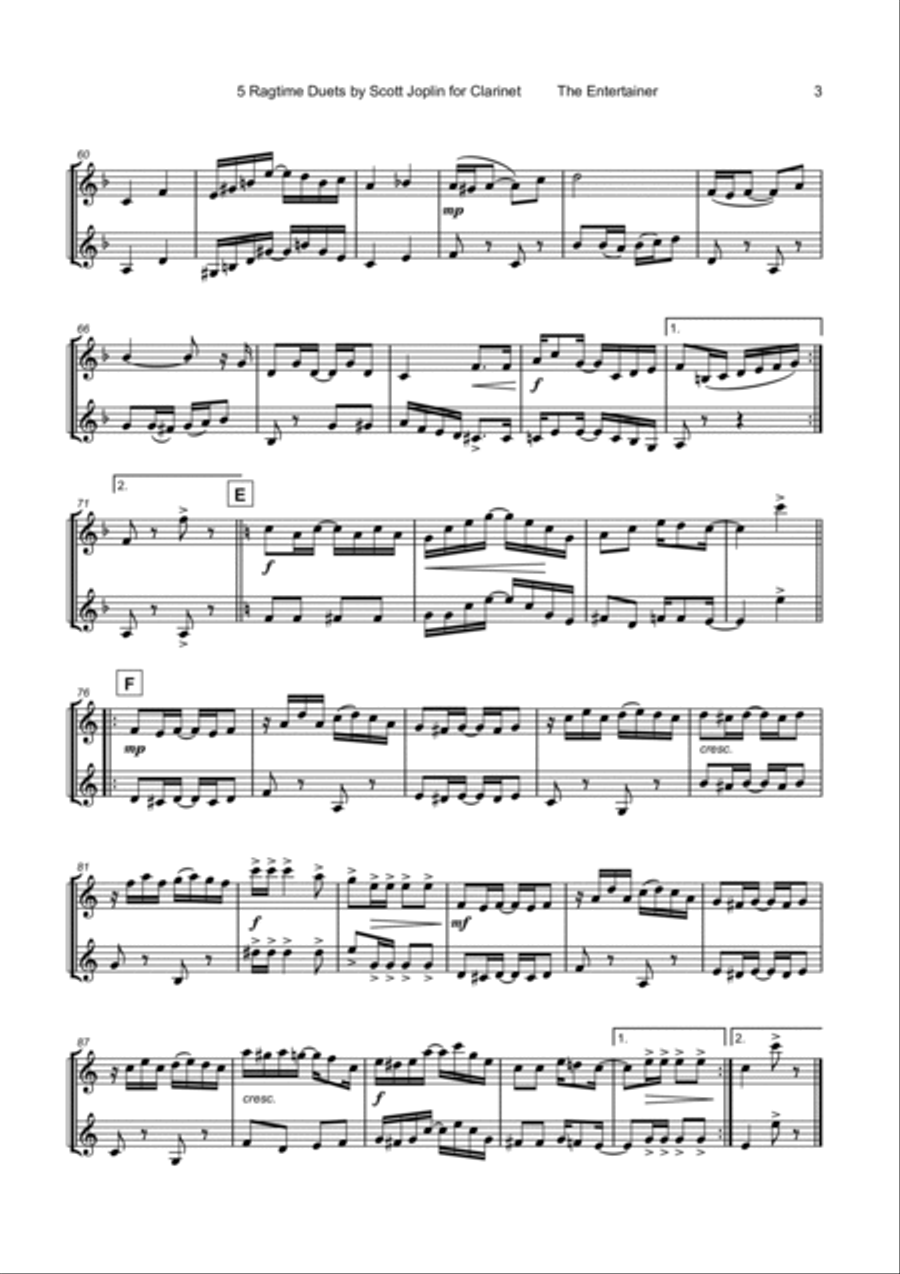 Five Ragtime Duets by Scott Joplin for Clarinet Clarinet Duet scores gallery preview page 4