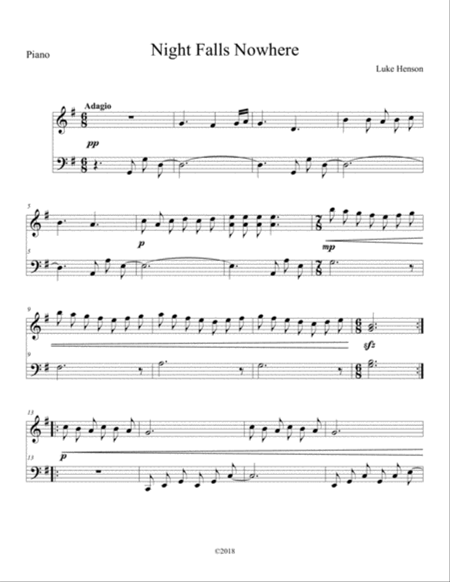 Night Falls Nowhere Piano Solo scores gallery preview page 1