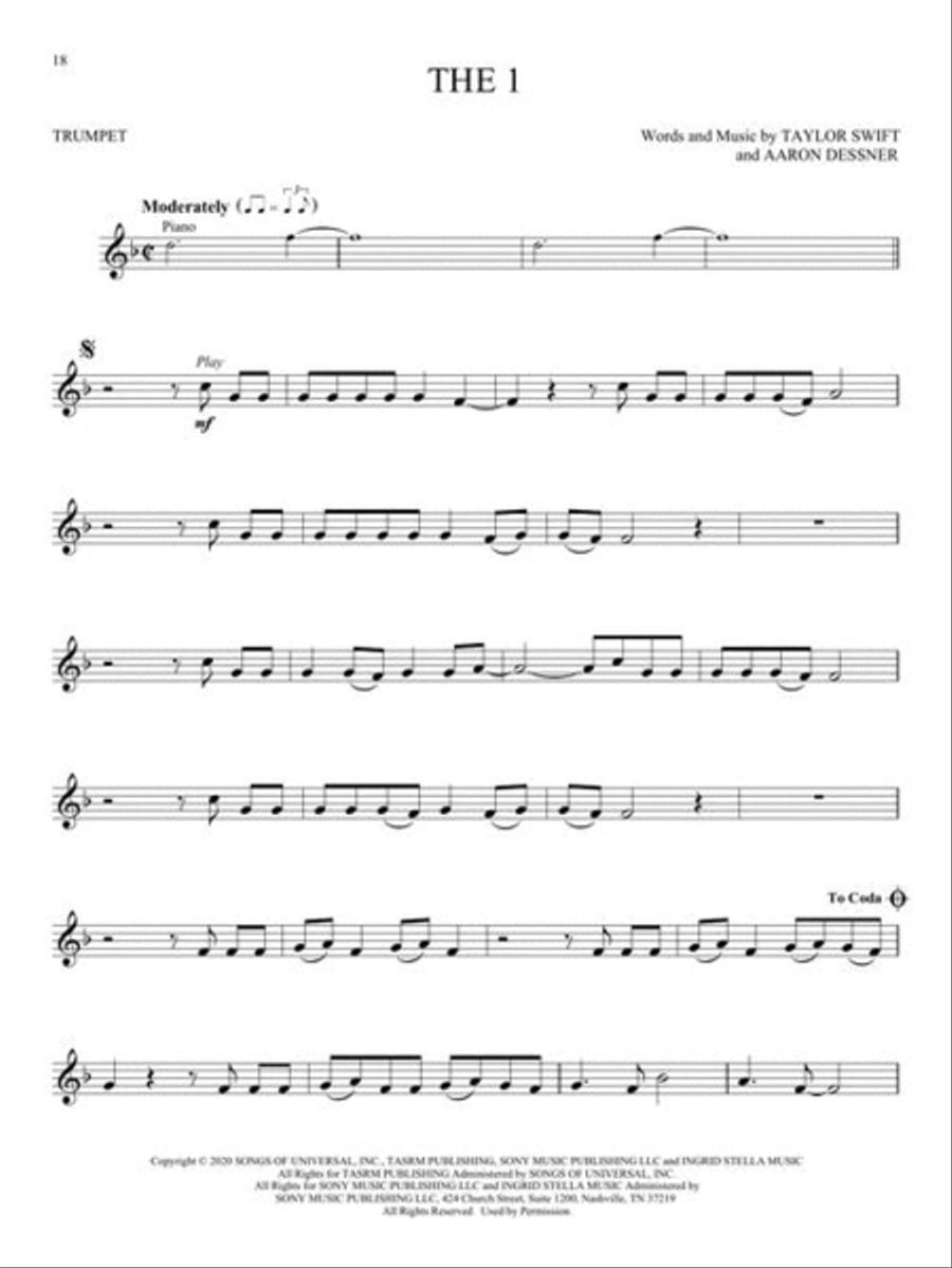 Taylor Swift – Selections from Folklore & Evermore Trumpet Solo scores gallery preview page 6