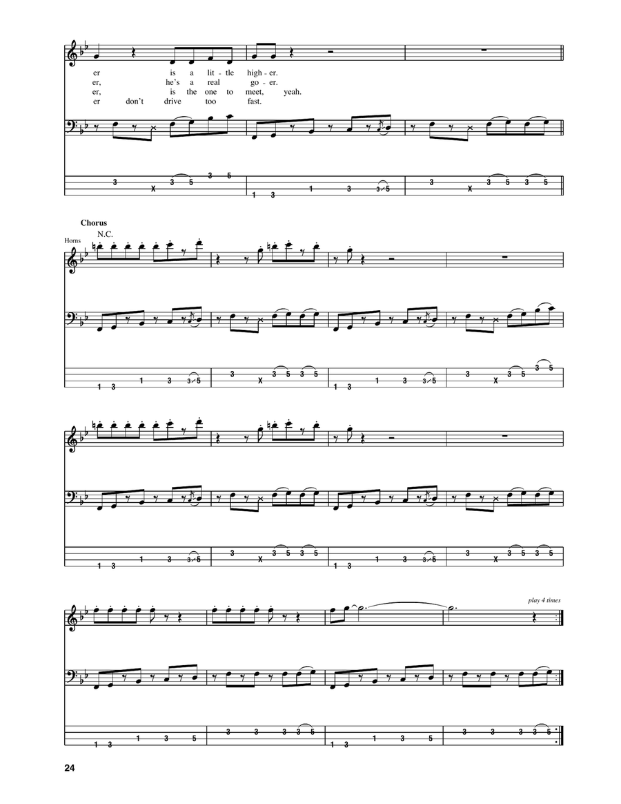 Low Rider Bass Guitar Tablature scores gallery preview page 2