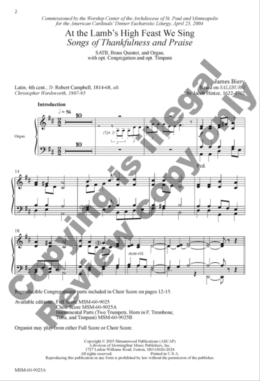 At the Lamb's High Feast We Sing Songs of Thankfulness and Praise 4-Part scores gallery preview page 2