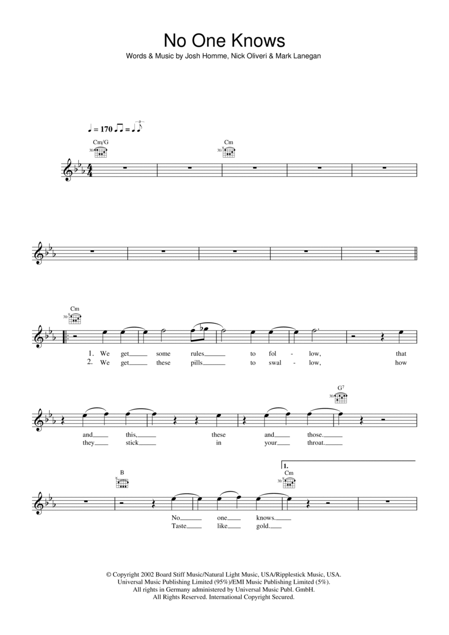 No One Knows Piano scores gallery preview page 1