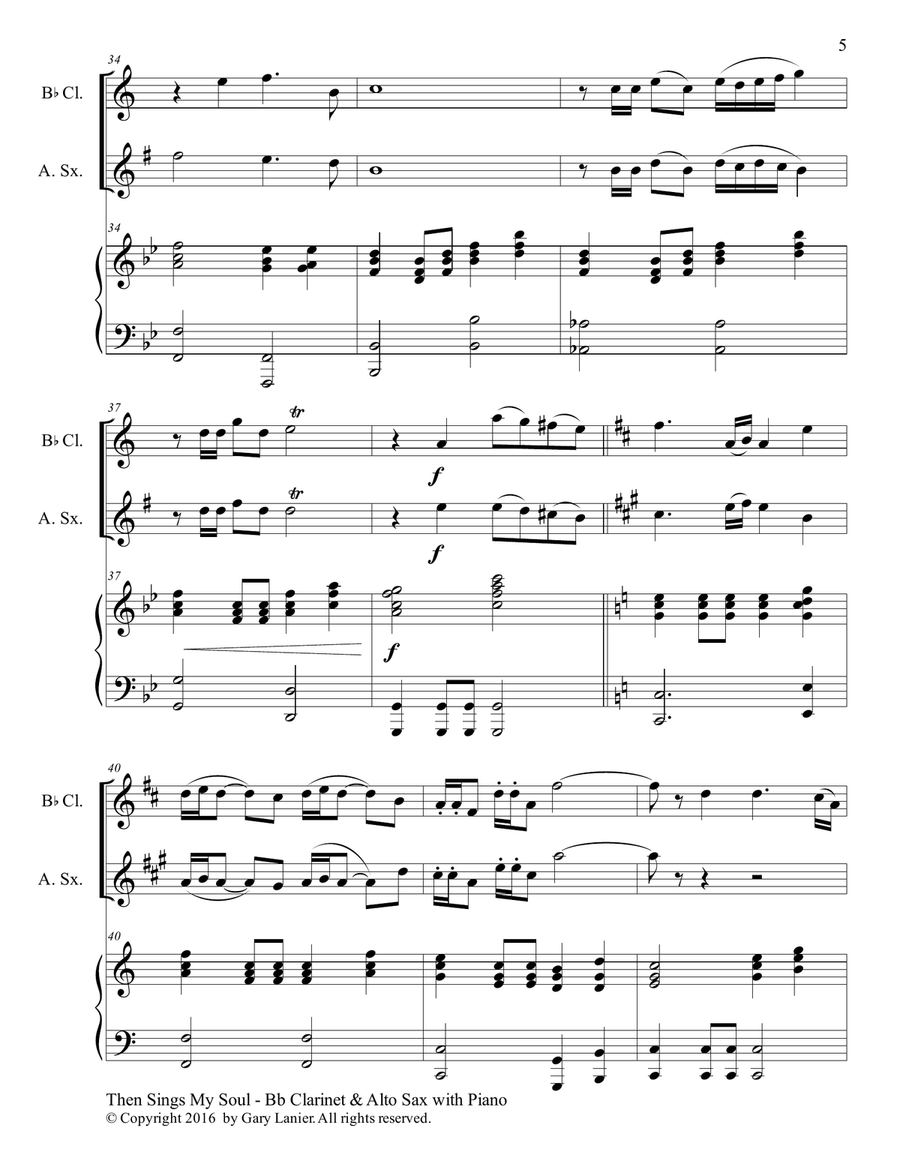 Trios for 3 GREAT HYMNS (Bb Clarinet & Alto Sax with Piano and Parts) Woodwind Duet scores gallery preview page 6