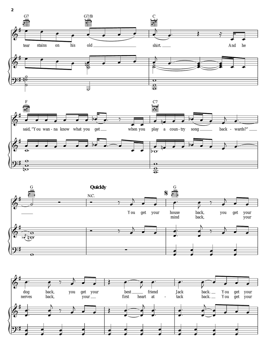 Backwards Backwards Piano, Vocal, Guitar scores gallery preview page 2