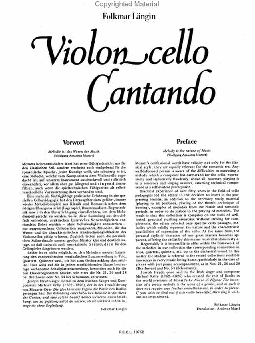 Violoncello cantando - 70 Melodiestudien aus Klassik und Romantik