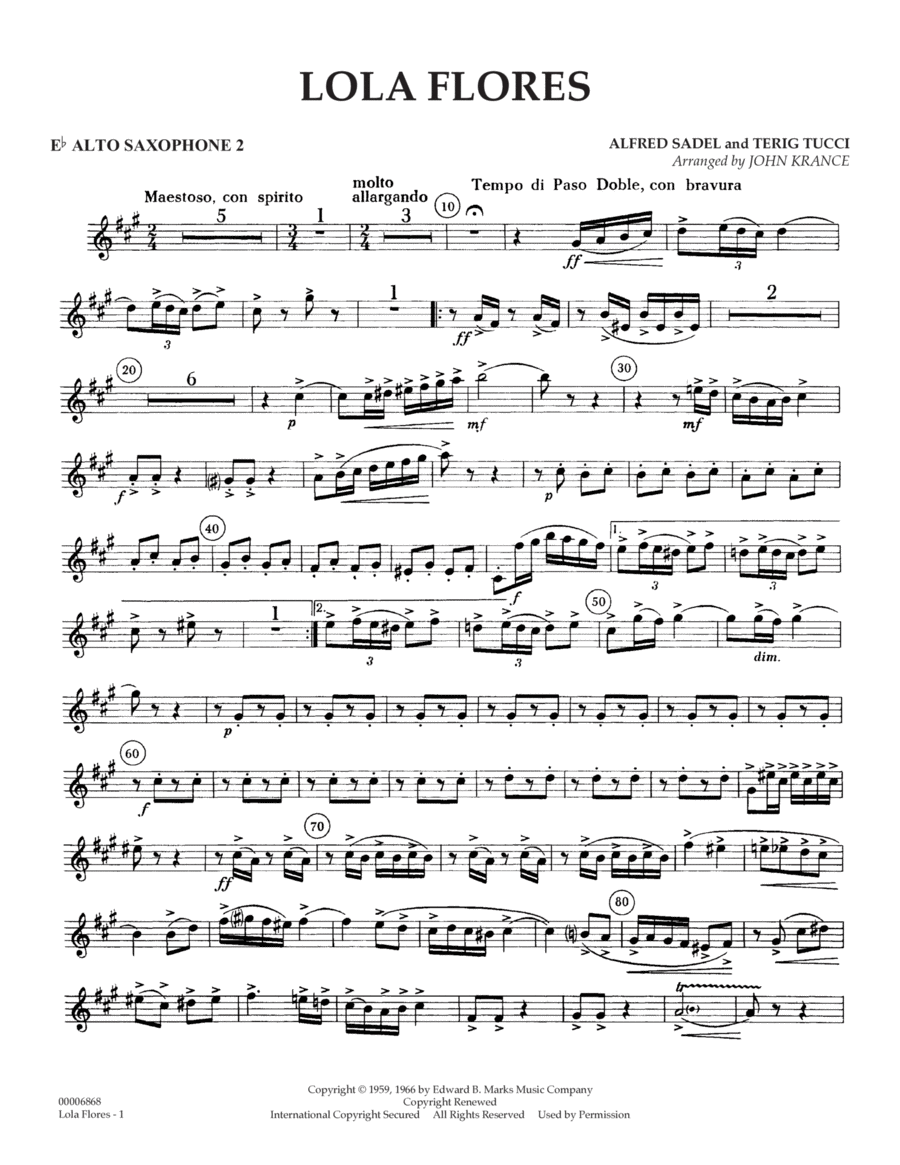 Lola Flores - Eb Alto Saxophone 2 Concert Band scores gallery preview page 1
