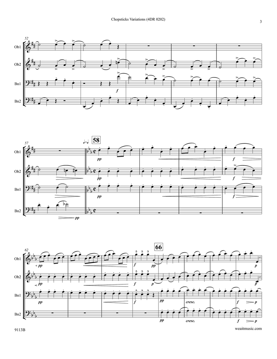 Chopsticks Variations for 2 oboes & 2 bassoons (4’36) Woodwind Quartet scores gallery preview page 3