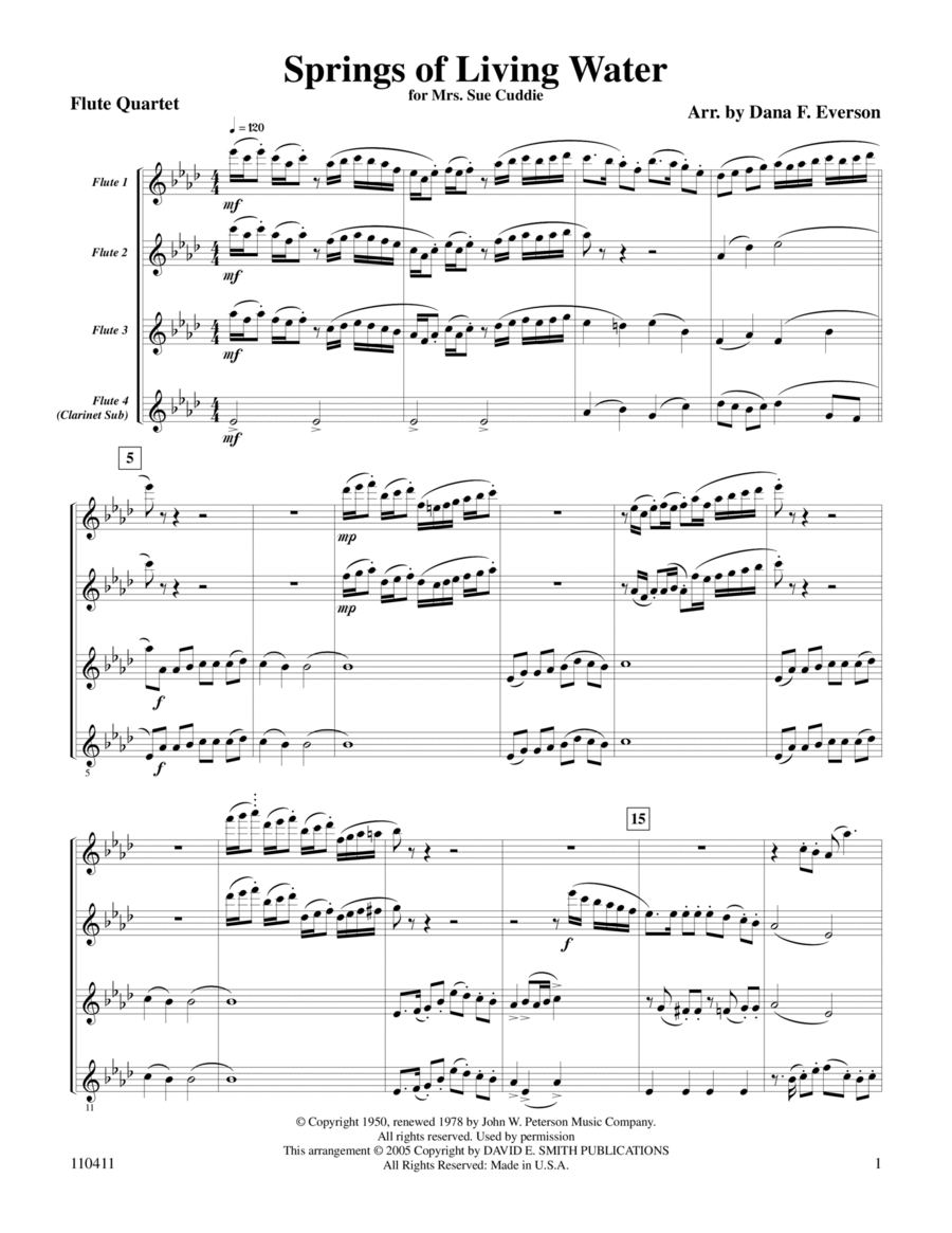 Springs Of Living Water Flute Quartet scores gallery preview page 1