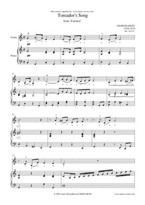 Book cover for The Toreador Song from Carmen (short version) - Violin and Piano