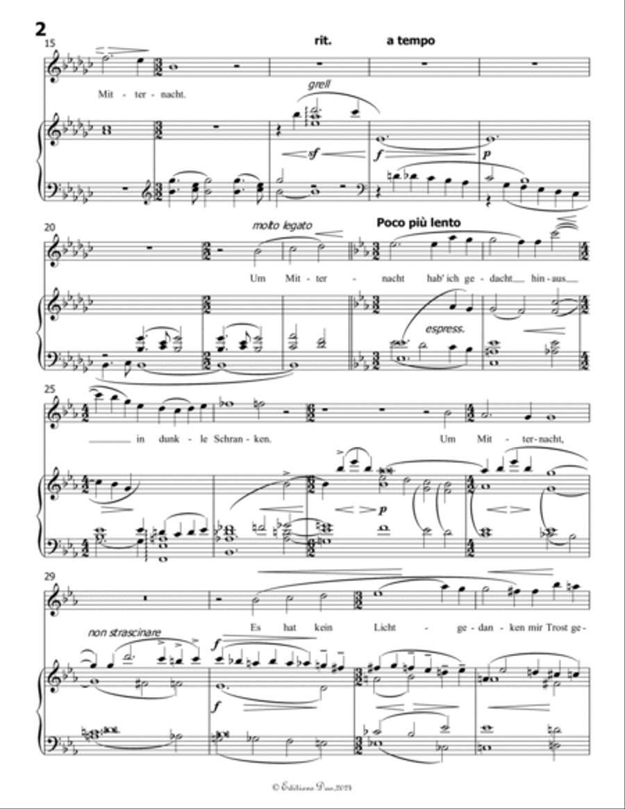 Um Mitternacht, by Mahler, in e flat minor Piano, Vocal scores gallery preview page 4