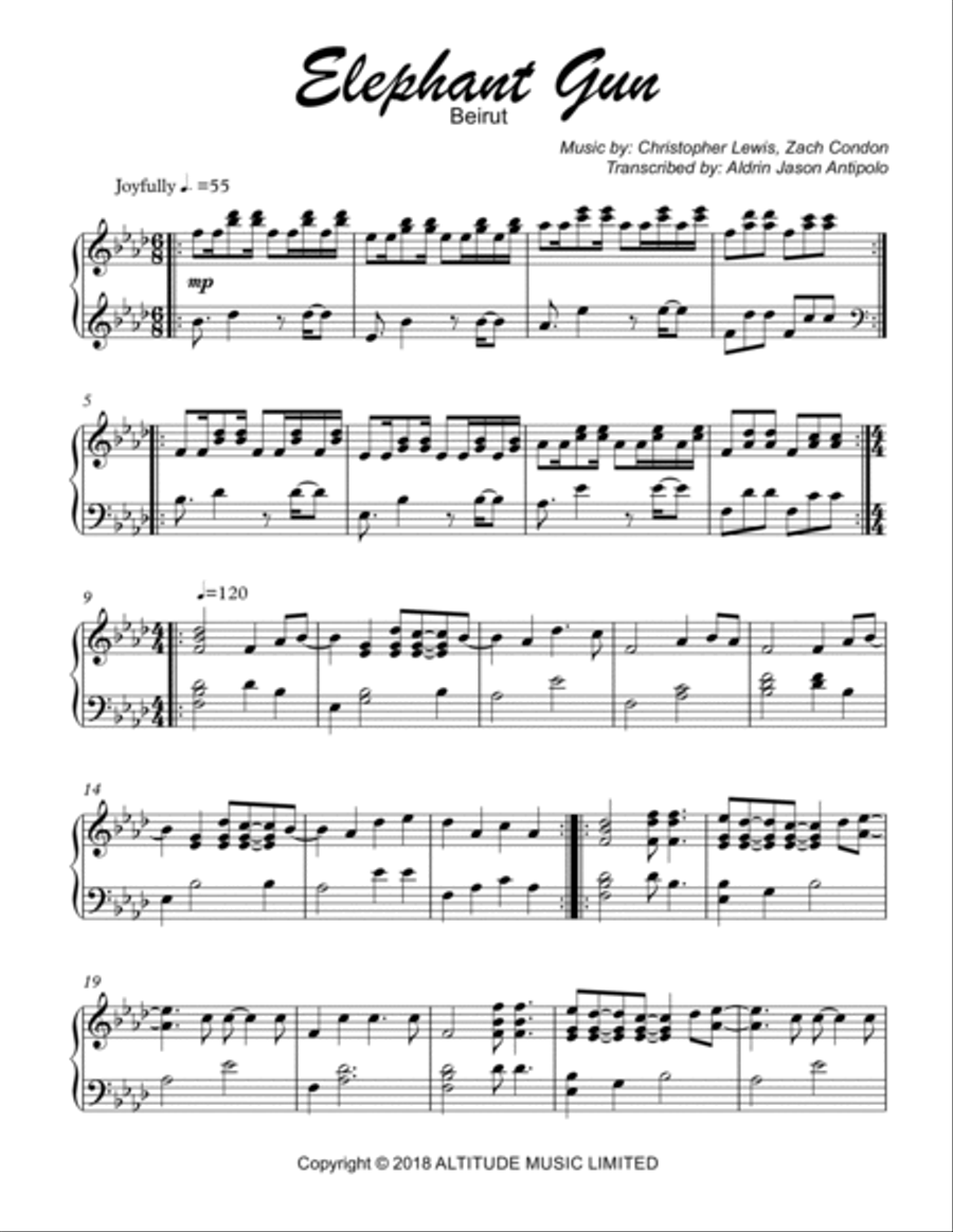 Elephant Gun Piano Solo scores gallery preview page 2