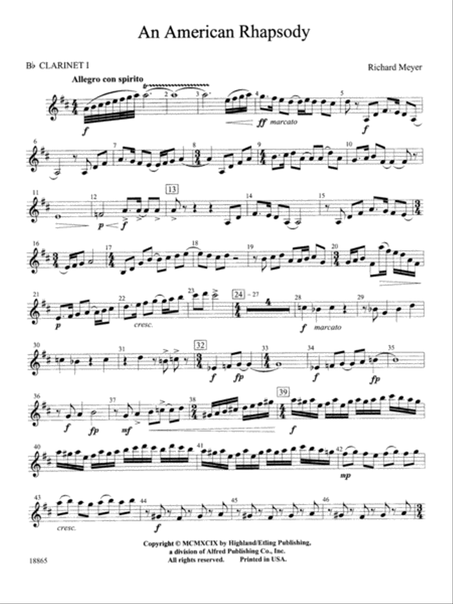 Book cover for An American Rhapsody: 1st B-flat Clarinet