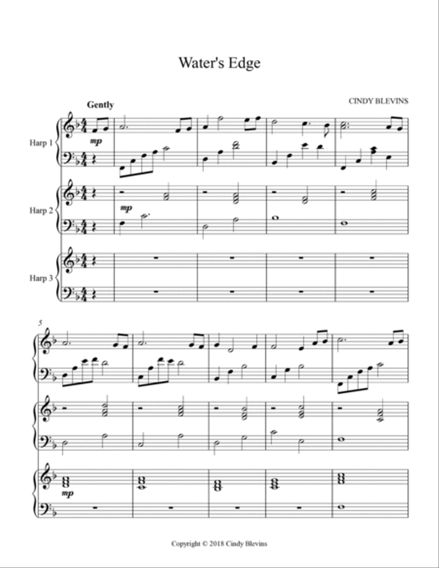 Water's Edge, for Harp Trio Harp scores gallery preview page 2