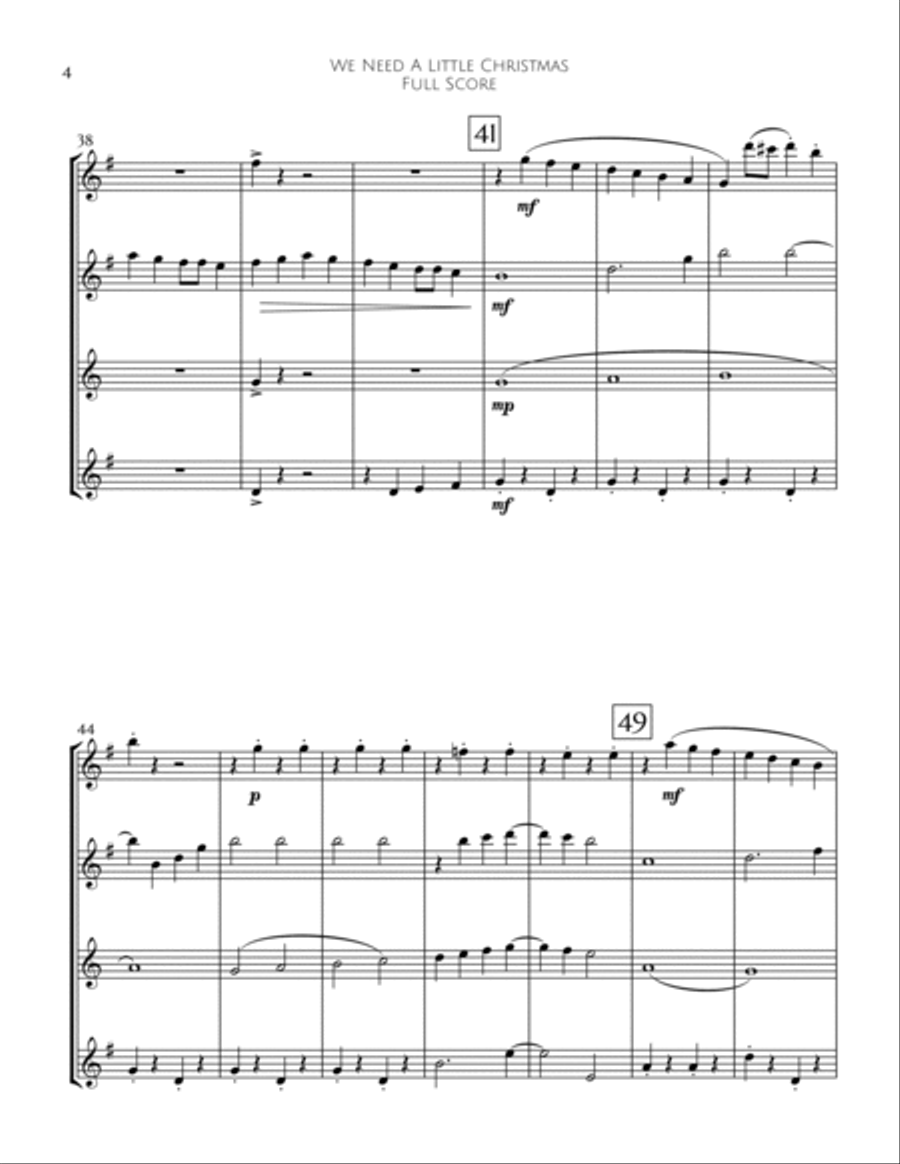 We Need A Little Christmas Woodwind Quartet scores gallery preview page 5