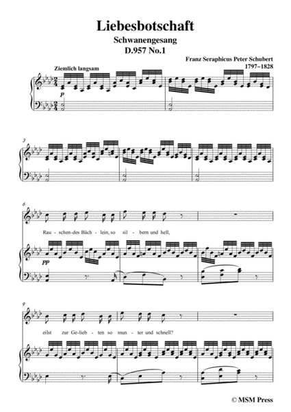 Schubert-Liebesbotschaft,from 'Schwanengesang(Swan Song)',D.957 No.1,in A flat Major image number null