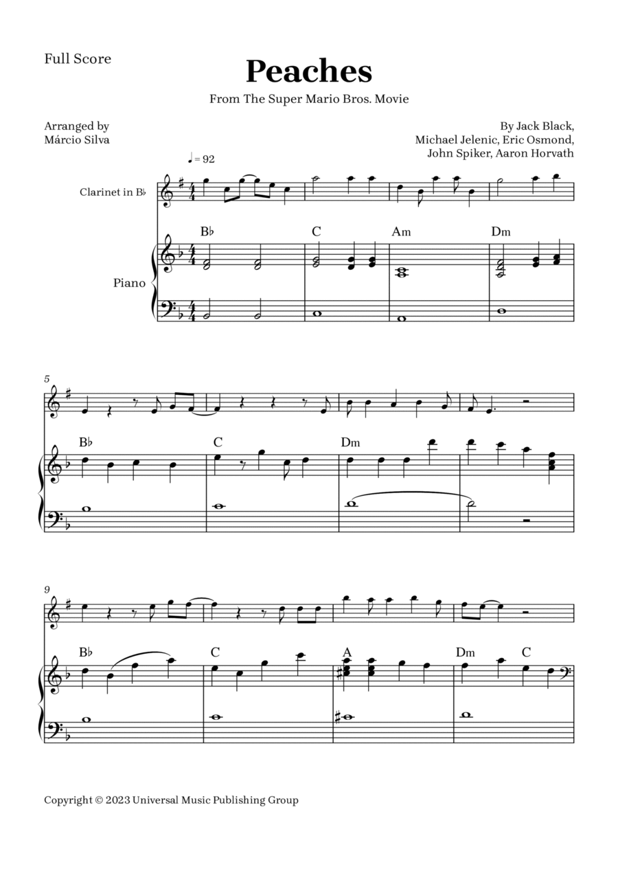 Peaches B-Flat Clarinet scores gallery preview page 1