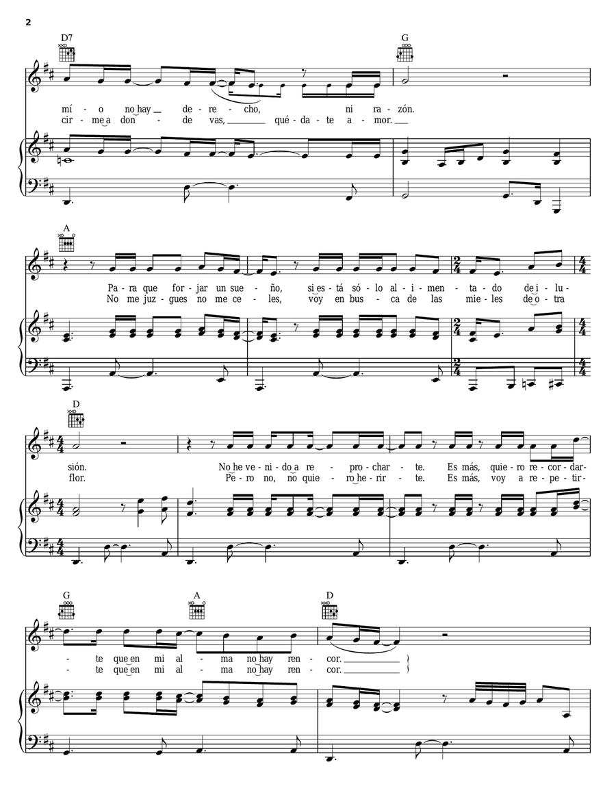 Contigo O Sin Tí Piano, Vocal, Guitar scores gallery preview page 2