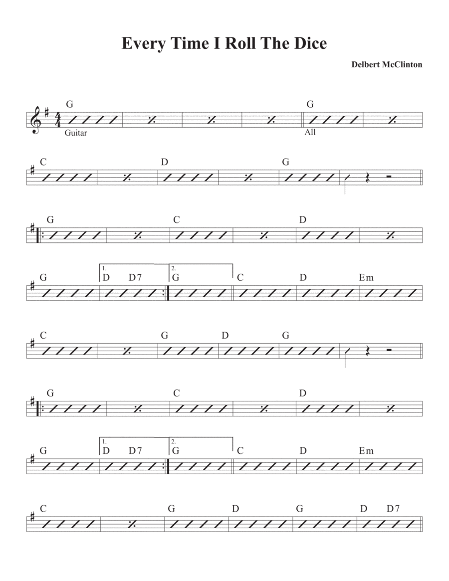 Every Time I Roll The Dice Piano, Vocal, Guitar scores gallery preview page 1