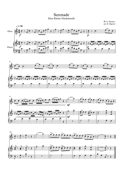 Serenade (Eine Kleine Nachtmusik), Wolfgang Amadeus Mozart, For Oboe & Piano image number null