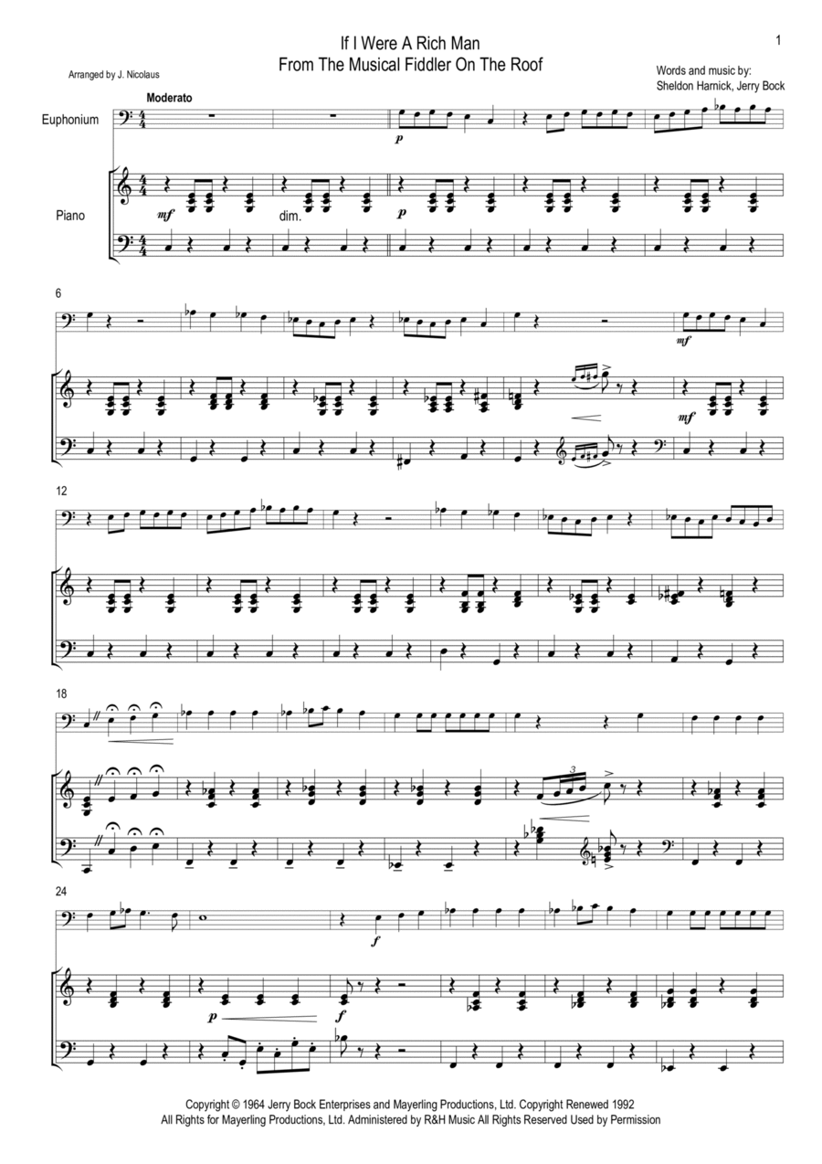 If I Were A Rich Man Euphonium scores gallery preview page 1
