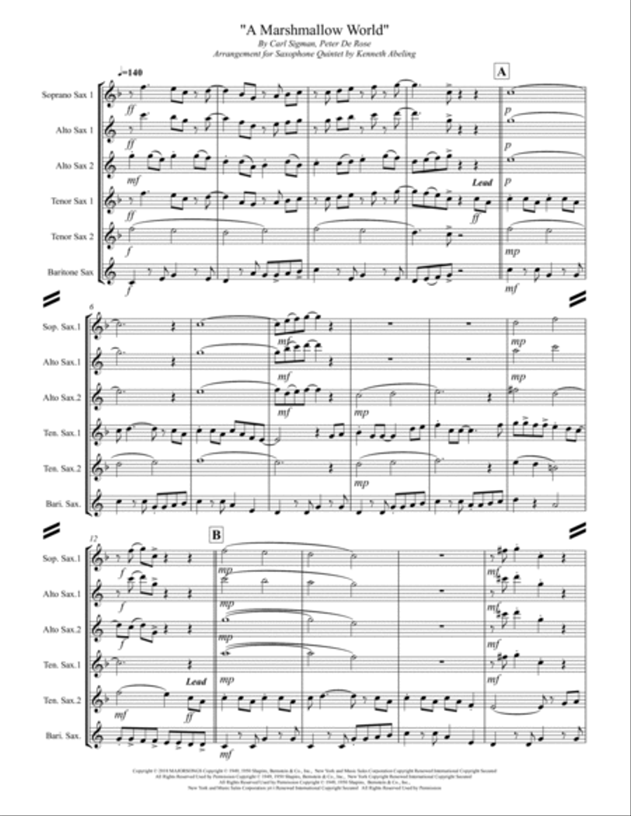 A Marshmallow World Saxophone Quintet scores gallery preview page 2