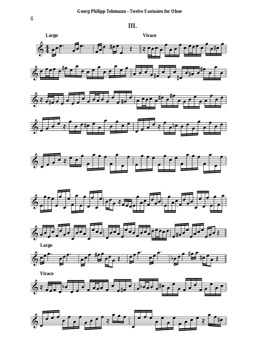 Georg Philipp Telemann: 12 Fantasias for Flute without Bass, TWV 40:2-13, adapted for oboe by Paul W Flute scores gallery preview page 6