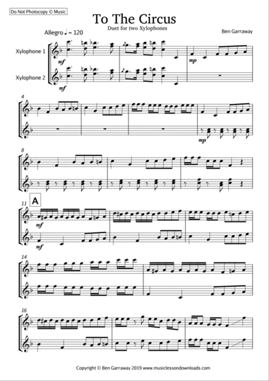 To The Circus - Xylophone Duet Marching Band scores gallery preview page 1