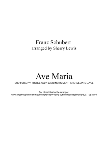 AVE MARIA - Schubert, Duo, Intermediate Level for String Duo, Woodwind Duo, any combination of a tre image number null