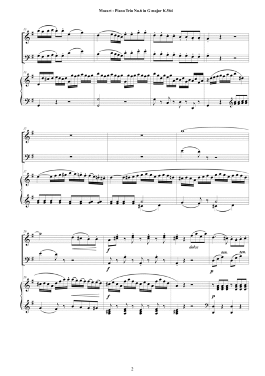 Mozart - Piano Trio No.6 in G major K.564 for Violin, Cello and Piano - Full score and Parts Piano Trio scores gallery preview page 2