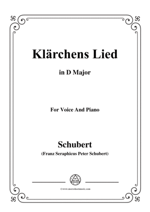 Book cover for Schubert-Klärchens Lied,Love,D.210,in D Major,for Voice&Piano