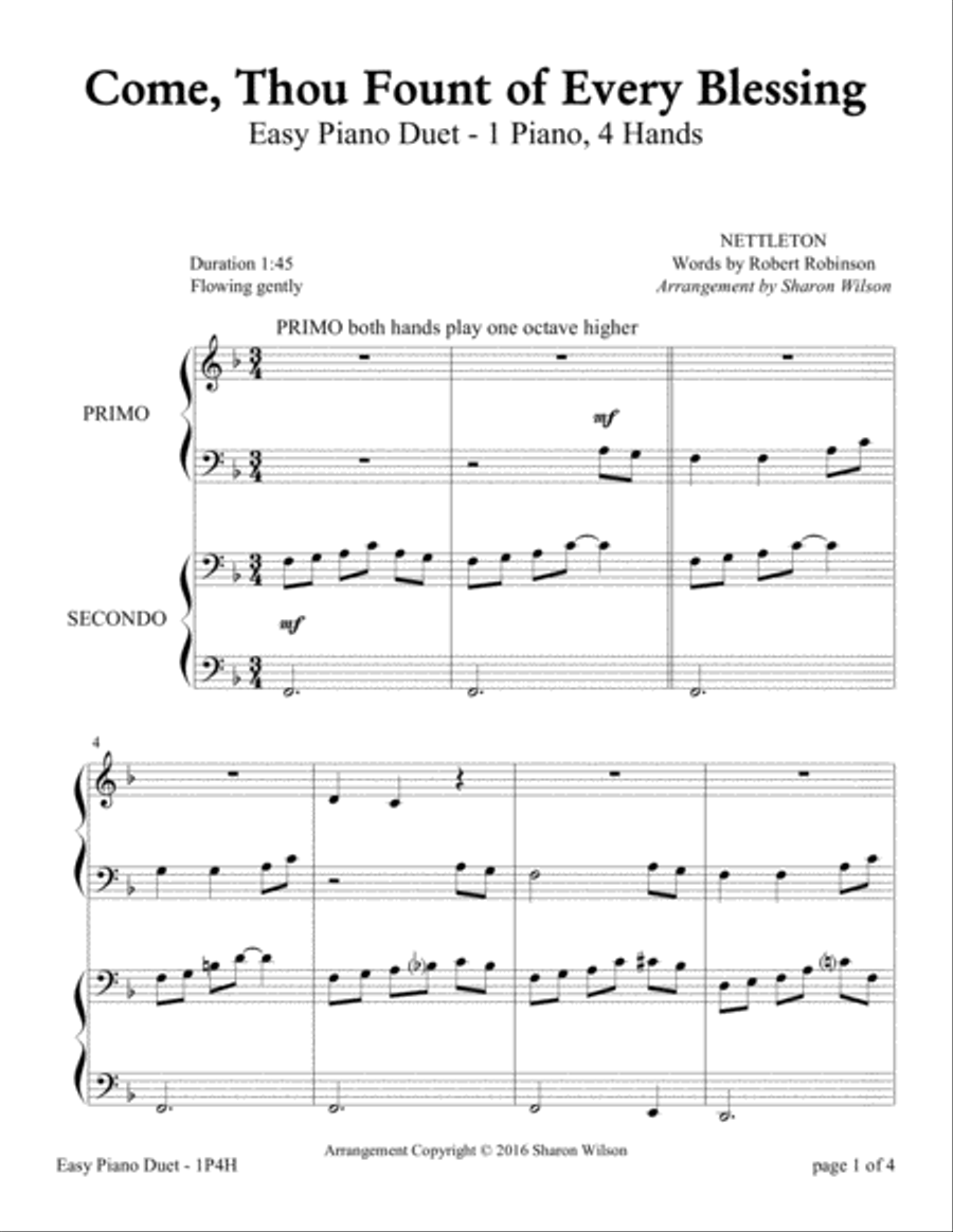 Come, Thou Fount of Every Blessing (Easy Piano Duet, 1 Piano, 4 Hands) Easy Piano scores gallery preview page 4