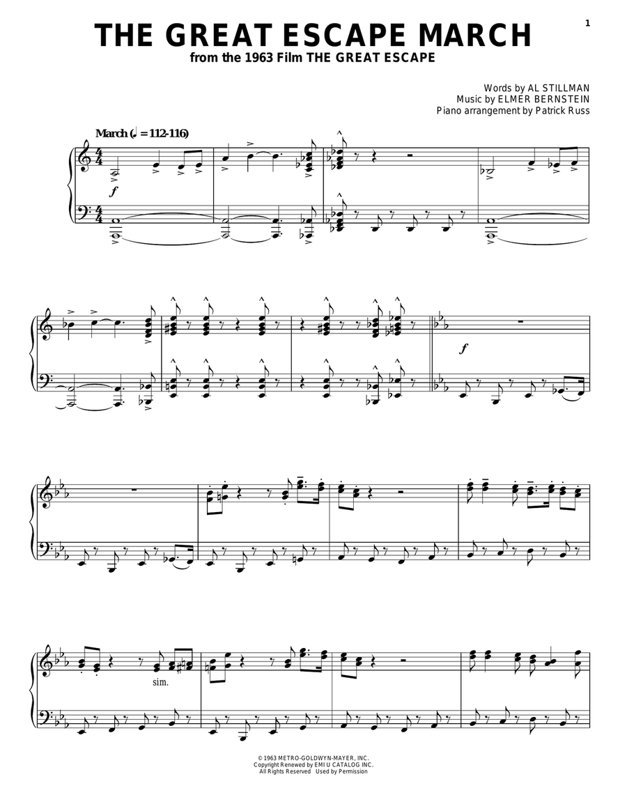 The Great Escape March The Great Escape March Piano Solo scores gallery preview page 1