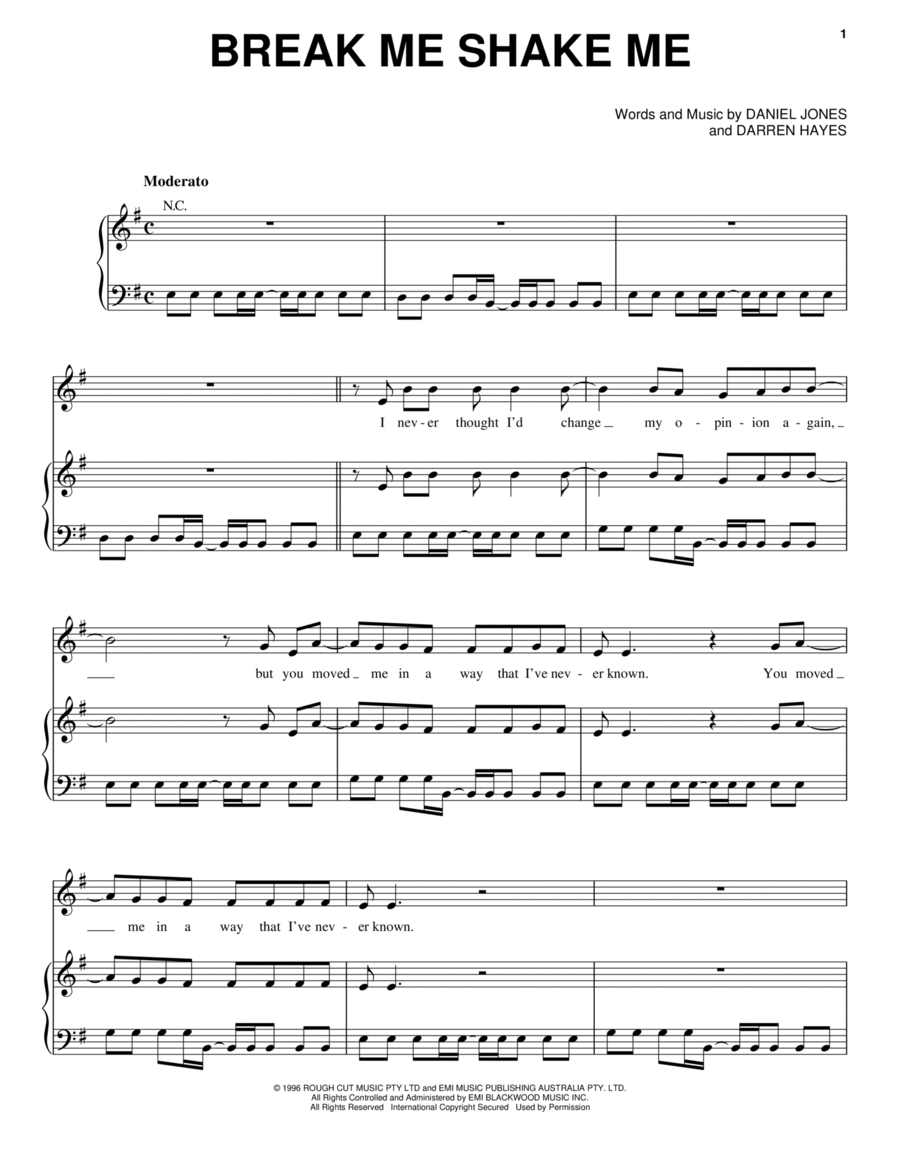 Break Me Shake Me Break Me Shake Me Piano, Vocal, Guitar scores gallery preview page 1