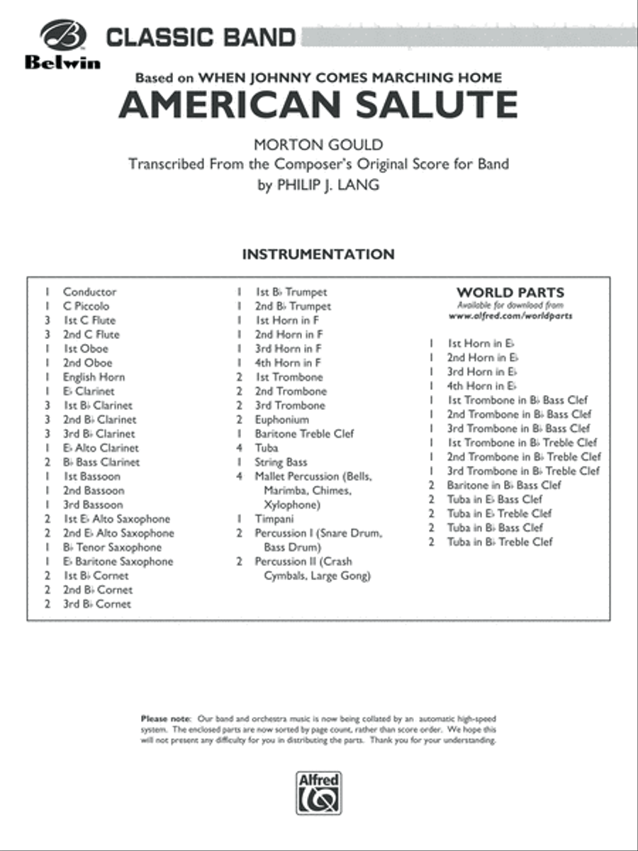 American Salute (based on When Johnny Comes Marching Home): Score by Morton Gould Concert Band - Digital Sheet Music